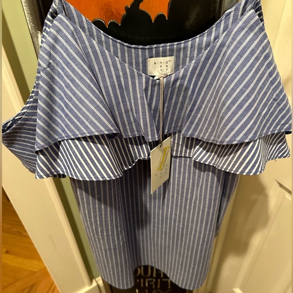 NWT A New Day Cold-Shoulder Striped Ruffle Top - Picture 5 of 7